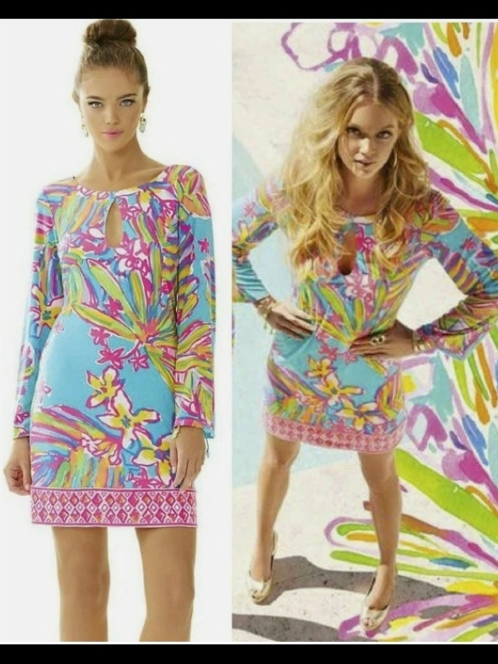 Lilly Pulitzer Fairfield Tunic Dress Sea Blue Multi Floral Mini Dress